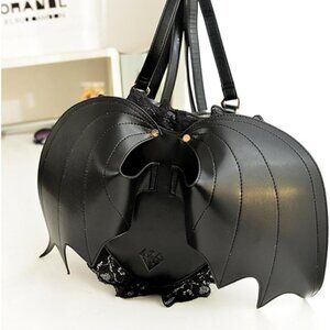 Gothic black bat heart wings